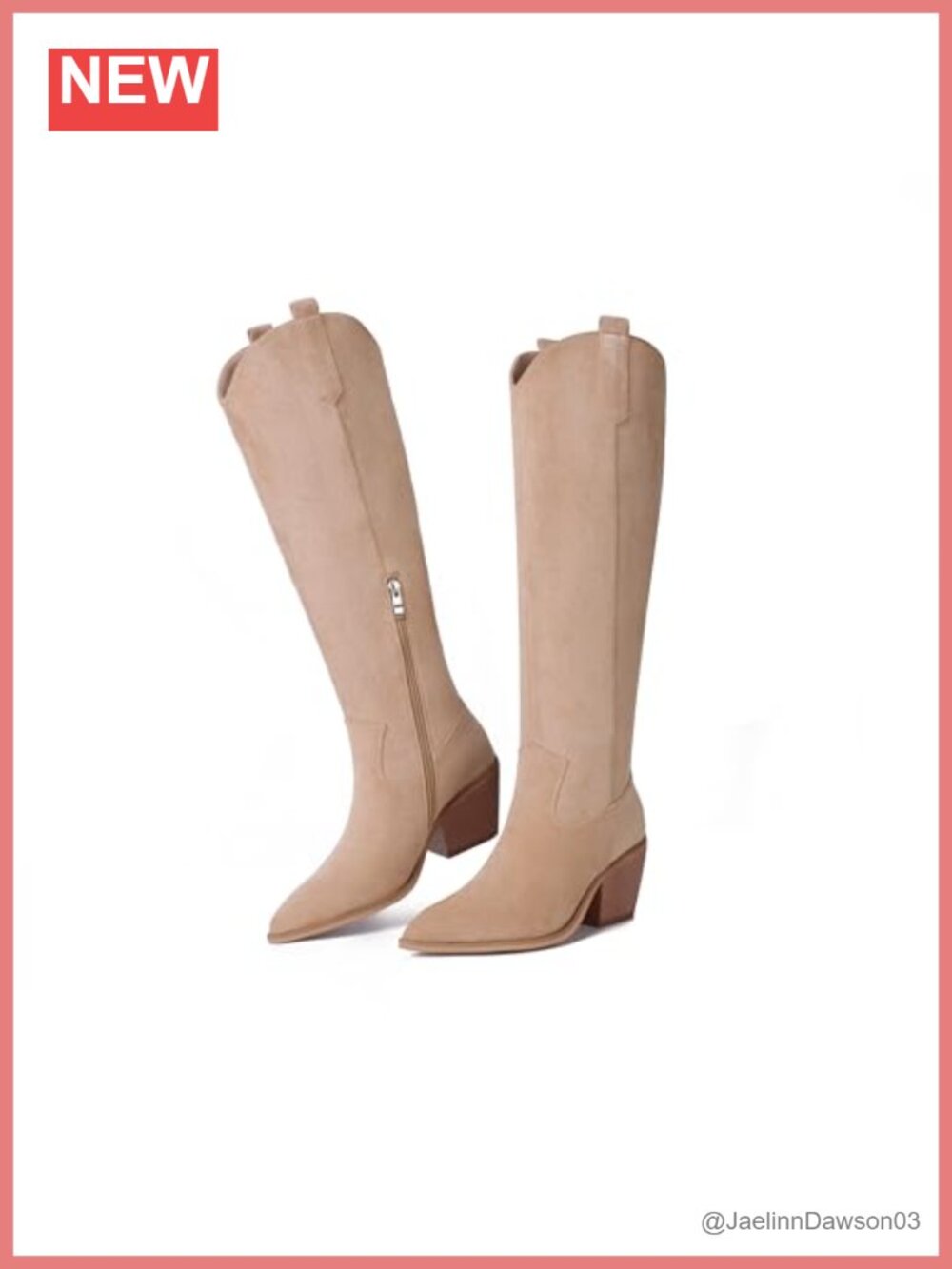 Western Cowboy Boots Women Knee High Snip Toe Faux Suede Chunky Heel